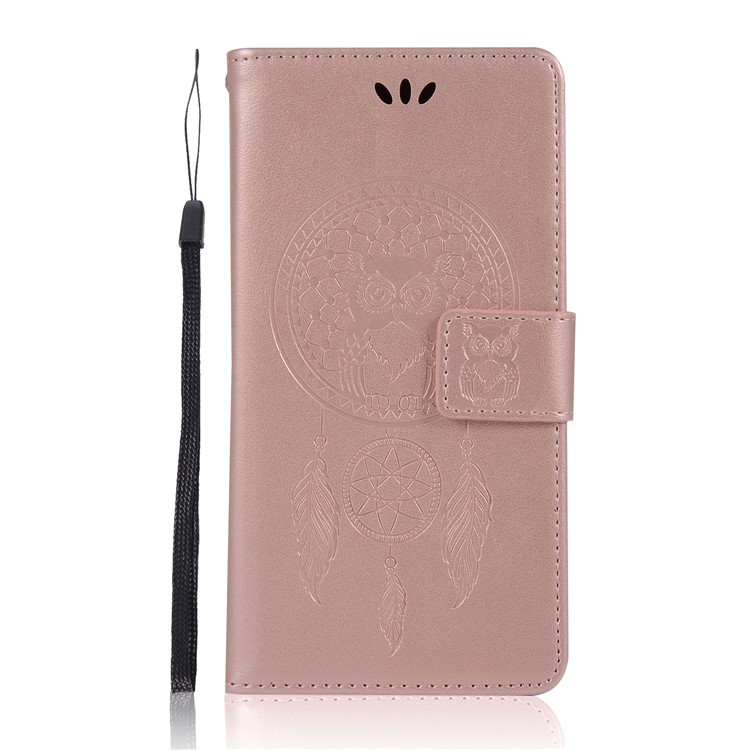 Imprint Owl Dream Catcher Wallet Stand Leather Shell for Huawei Mate 20 Lite - Rose Gold-4