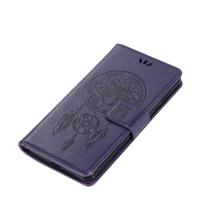 Imprint Owl Dream Catcher Wallet Stand Leather Mobile Phone Shell for Huawei Mate 20 Lite - Purple-3