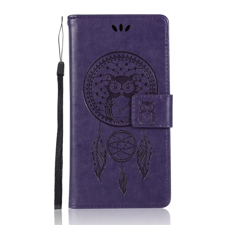 Imprint Owl Dream Catcher Wallet Stand Leather Mobile Phone Shell for Huawei Mate 20 Lite - Purple-5