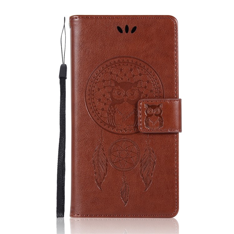 Imprint Owl Dream Catcher Wallet Stand Leather Cell Phone Shell for Huawei Mate 20 Lite - Brown-3