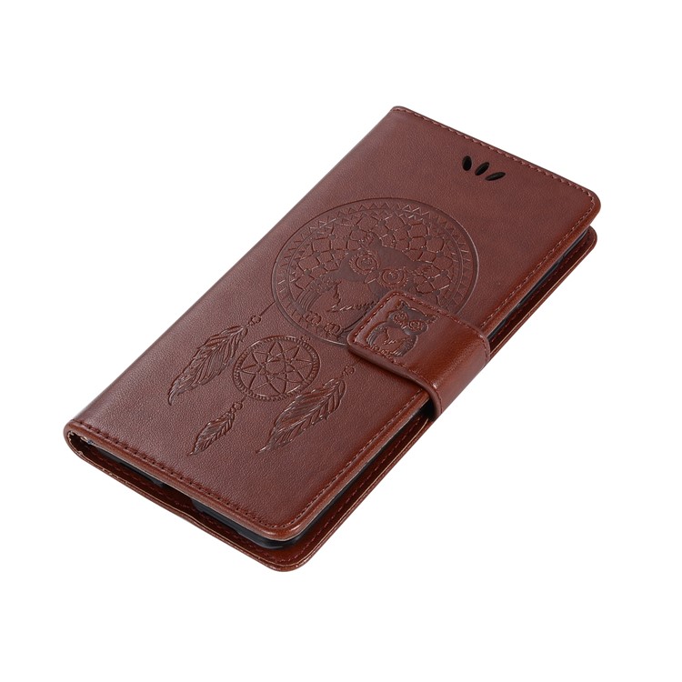Imprint Owl Dream Catcher Wallet Stand Leather Cell Phone Shell for Huawei Mate 20 Lite - Brown-6