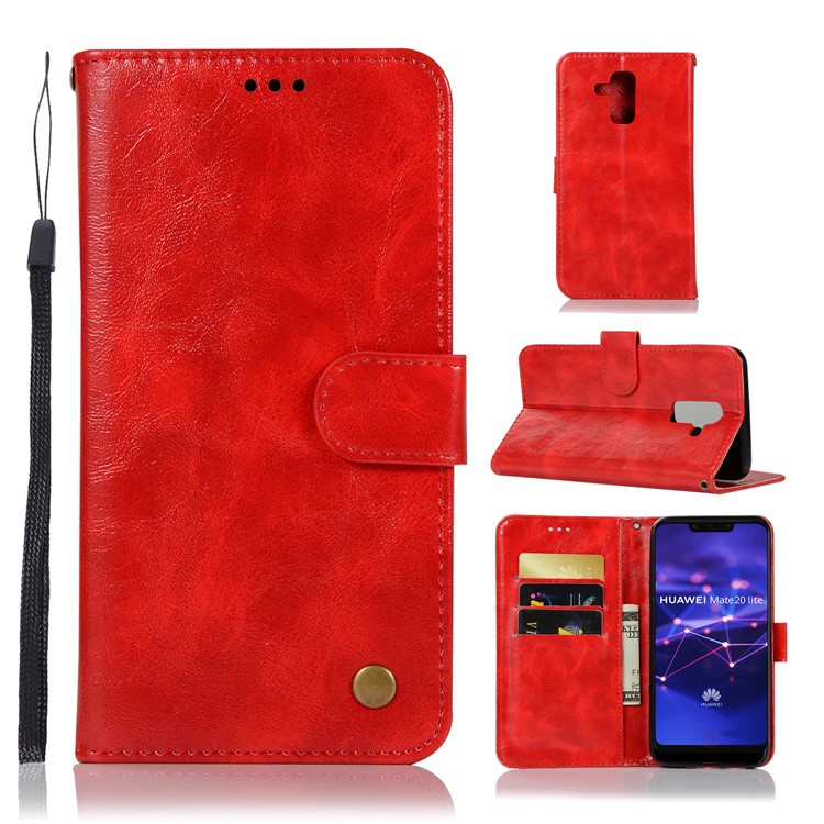 Retro Style Wallet PU Leather Flip Magnetic Stand Casing for Huawei Mate 20 Lite - Red-1