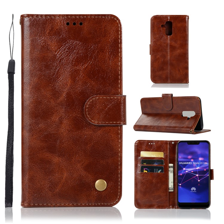 Retro Style Wallet PU Leather Flip Magnetic Stand Cell Phone Cover for Huawei Mate 20 Lite - Coffee-1