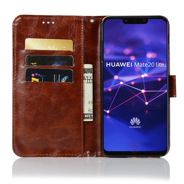 Retro Style Wallet PU Leather Flip Magnetic Stand Cell Phone Cover for Huawei Mate 20 Lite - Coffee-4
