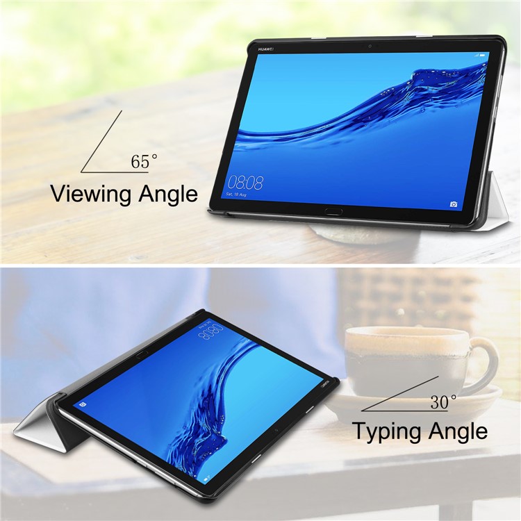 Tri-fold Stand Leather Protection Tablet Cover for Huawei Mediapad C5 10 / M5 Lite 10 - White-4