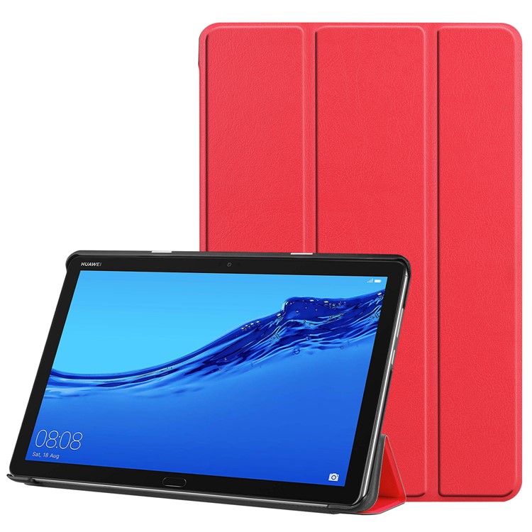 Tri-fold Stand Leather Protection Case Cover for Huawei Mediapad C5 10 / M5 Lite 10 - Red-1