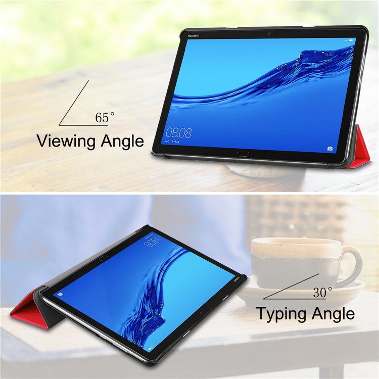 Tri-fold Stand Leather Protection Case Cover for Huawei Mediapad C5 10 / M5 Lite 10 - Red-4