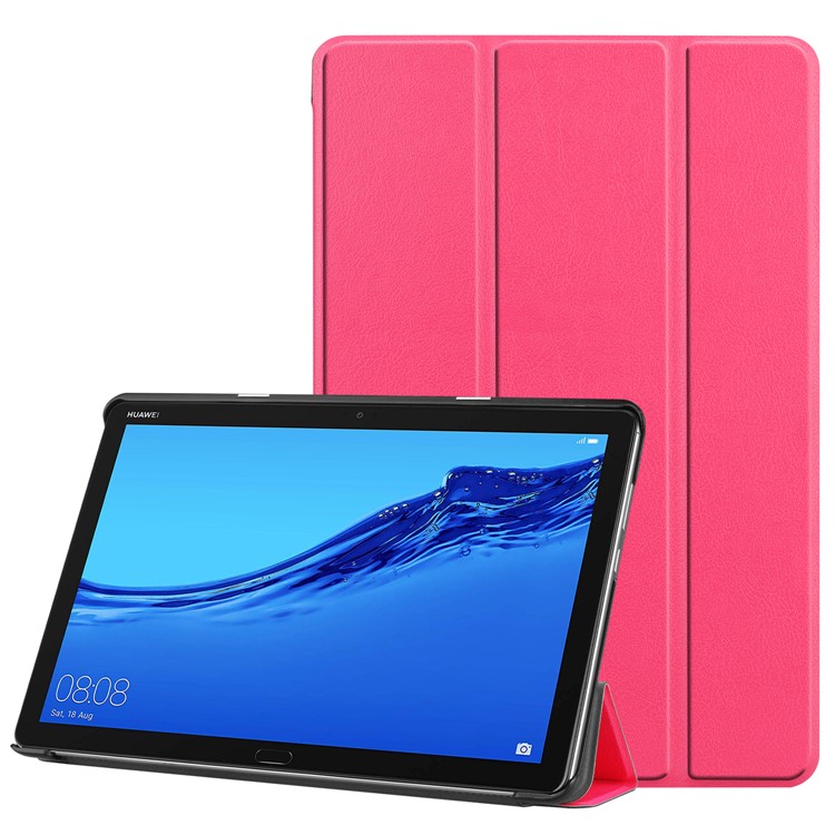 For Huawei Mediapad C5 10 / M5 Lite 10 Tri-fold Leather Stand Protection Case Cover - Rose-1