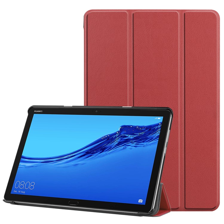 Tri-fold Stand Leather Protector Cover for Huawei Mediapad C5 10 / M5 Lite 10 - Brown-1