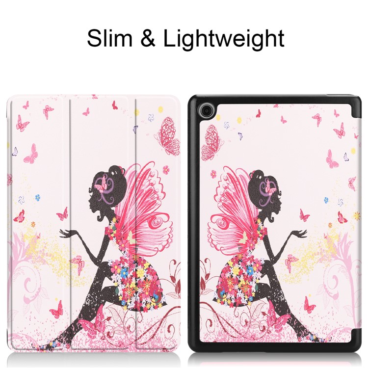 For Huawei Mediapad C5 10 / M5 Lite 10 Pattern Printing Leather Tri-fold Stand Tablet Case - Colorful Butterfly Girl-2