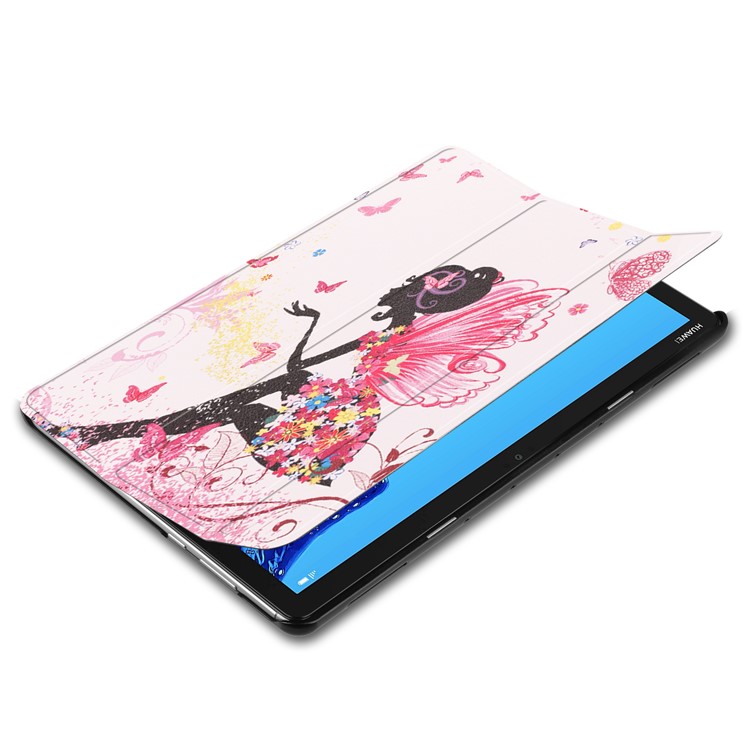 For Huawei Mediapad C5 10 / M5 Lite 10 Pattern Printing Leather Tri-fold Stand Tablet Case - Colorful Butterfly Girl-3