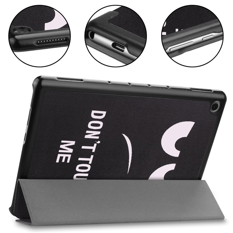 For Huawei Mediapad C5 10 / M5 Lite 10 Pattern Printing Leather Tri-fold Stand Tablet Casing - Angry Face-6