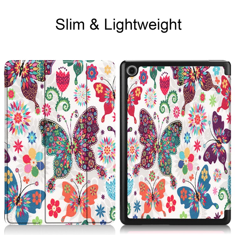 For Huawei Mediapad C5 10 / M5 Lite 10 Pattern Printing Leather Tri-fold Stand Tablet Shell - Colorful Butterfly-2