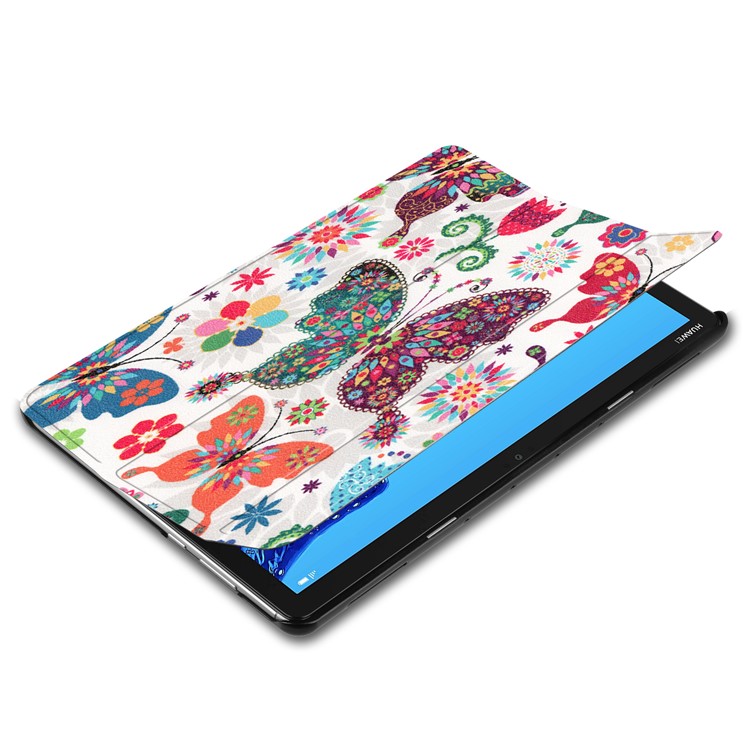 For Huawei Mediapad C5 10 / M5 Lite 10 Pattern Printing Leather Tri-fold Stand Tablet Shell - Colorful Butterfly-3