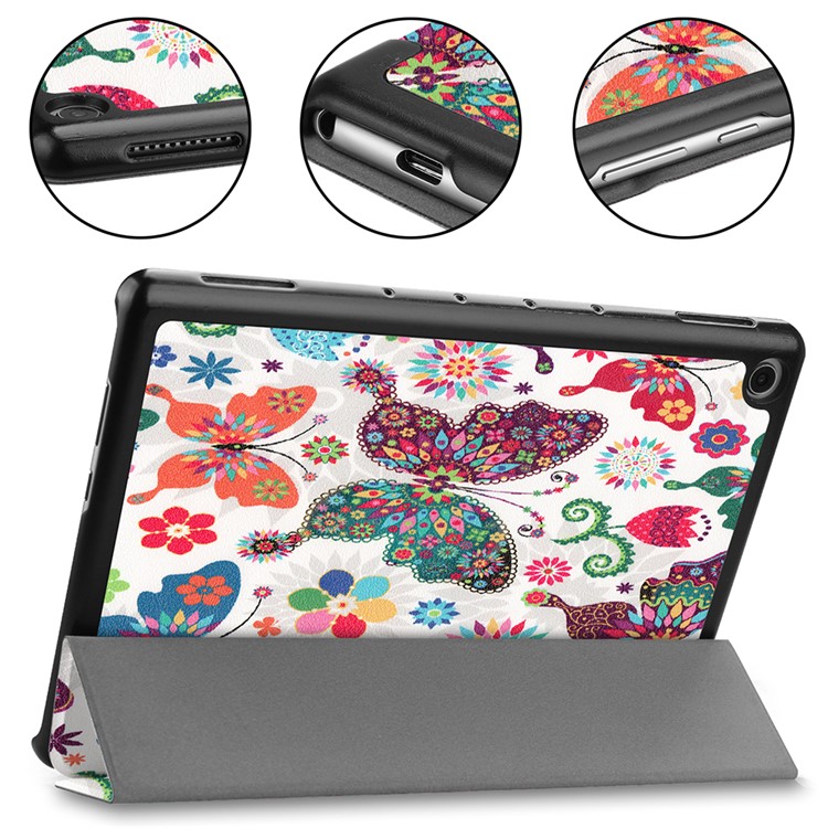 For Huawei Mediapad C5 10 / M5 Lite 10 Pattern Printing Leather Tri-fold Stand Tablet Shell - Colorful Butterfly-6