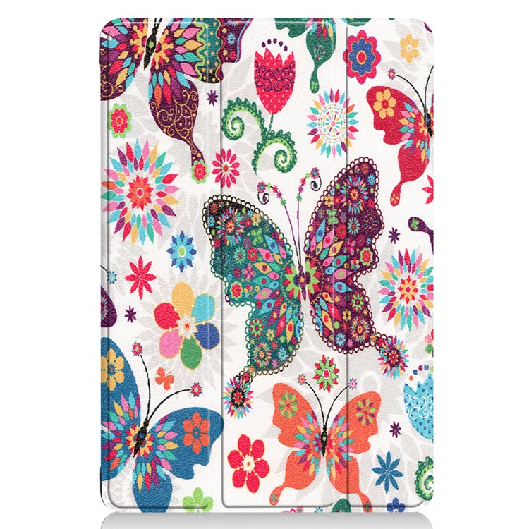 For Huawei Mediapad C5 10 / M5 Lite 10 Pattern Printing Leather Tri-fold Stand Tablet Shell - Colorful Butterfly-8