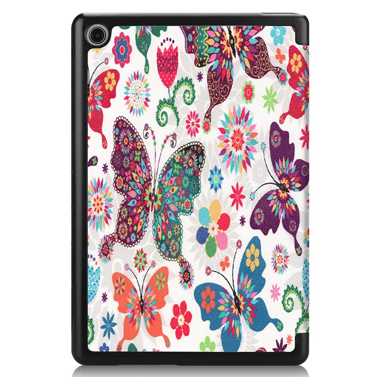 For Huawei Mediapad C5 10 / M5 Lite 10 Pattern Printing Leather Tri-fold Stand Tablet Shell - Colorful Butterfly-9