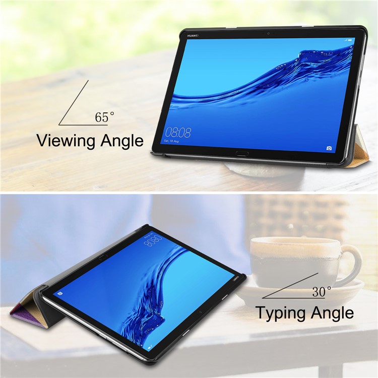 Pour Huawei Mediapad C5 10 / M5 Lite 10 Modèle Impression Cuir Tri-fold Stand Couvercle Du Boîtier De La Tablette - Grilles Colorées-4