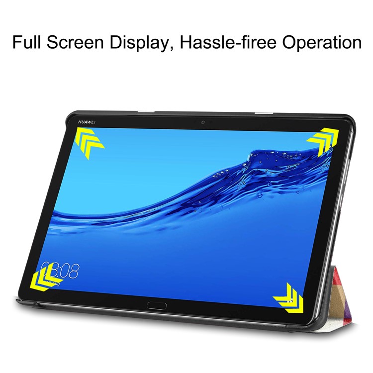 Pour Huawei Mediapad C5 10 / M5 Lite 10 Modèle Impression Cuir Tri-fold Stand Couvercle Du Boîtier De La Tablette - Grilles Colorées-5