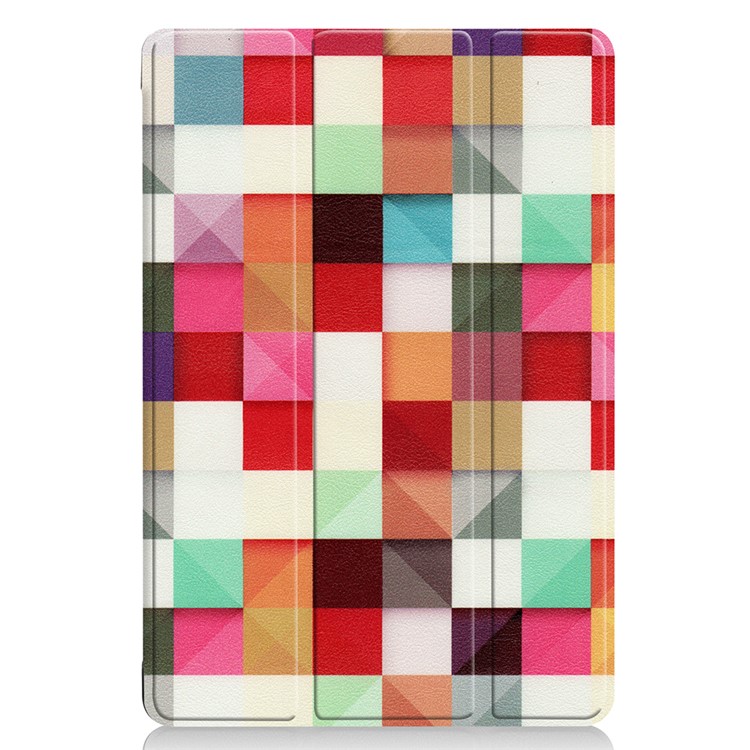 Pour Huawei Mediapad C5 10 / M5 Lite 10 Modèle Impression Cuir Tri-fold Stand Couvercle Du Boîtier De La Tablette - Grilles Colorées-8