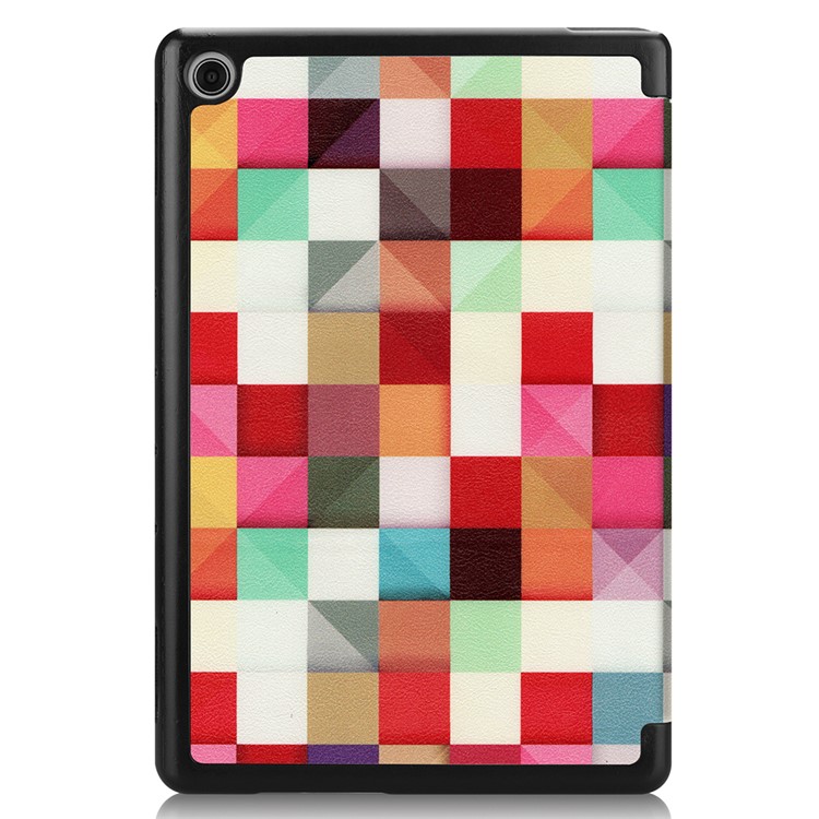 Pour Huawei Mediapad C5 10 / M5 Lite 10 Modèle Impression Cuir Tri-fold Stand Couvercle Du Boîtier De La Tablette - Grilles Colorées-9