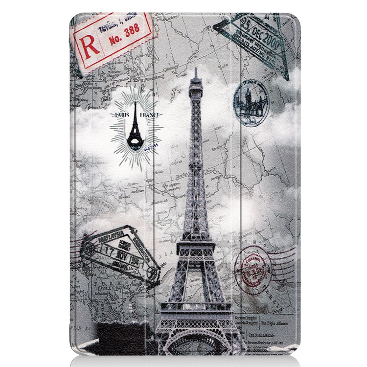 For Huawei Mediapad C5 10 / M5 Lite 10 Pattern Printing Leather Tri-fold Stand Tablet Casing Shell - Eiffel Tower and Map-8