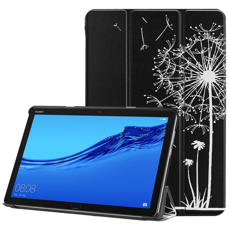 For Huawei Mediapad C5 10 / M5 Lite 10 Pattern Printing Leather Tri-fold Stand Tablet Case Cover - Dandelion-1
