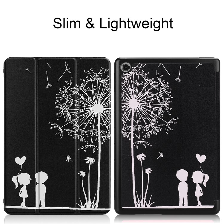 For Huawei Mediapad C5 10 / M5 Lite 10 Pattern Printing Leather Tri-fold Stand Tablet Case Cover - Dandelion-2