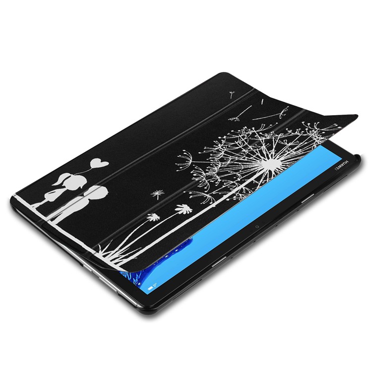 For Huawei Mediapad C5 10 / M5 Lite 10 Pattern Printing Leather Tri-fold Stand Tablet Case Cover - Dandelion-3