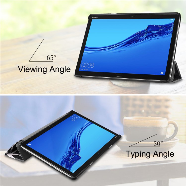 For Huawei Mediapad C5 10 / M5 Lite 10 Pattern Printing Leather Tri-fold Stand Tablet Case Cover - Dandelion-4