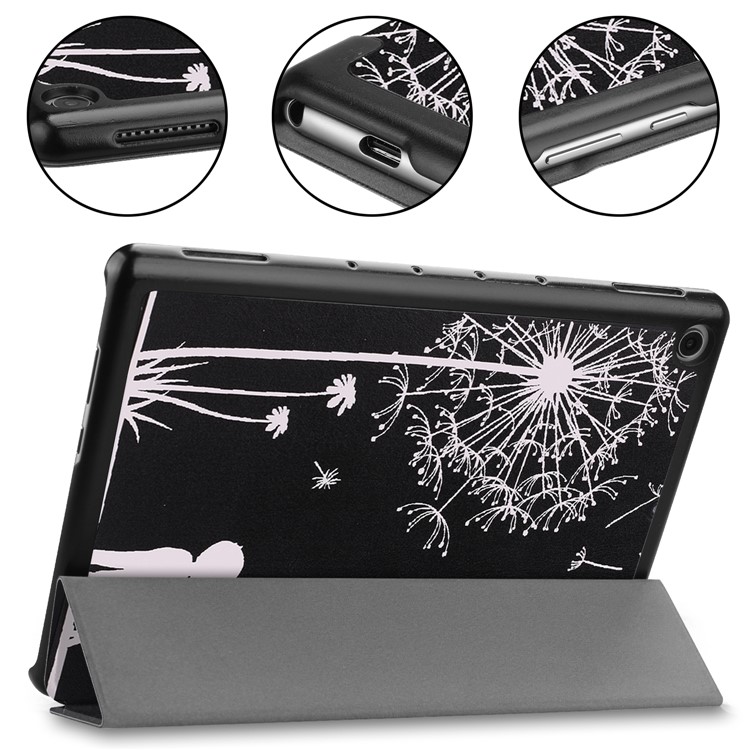 For Huawei Mediapad C5 10 / M5 Lite 10 Pattern Printing Leather Tri-fold Stand Tablet Case Cover - Dandelion-6