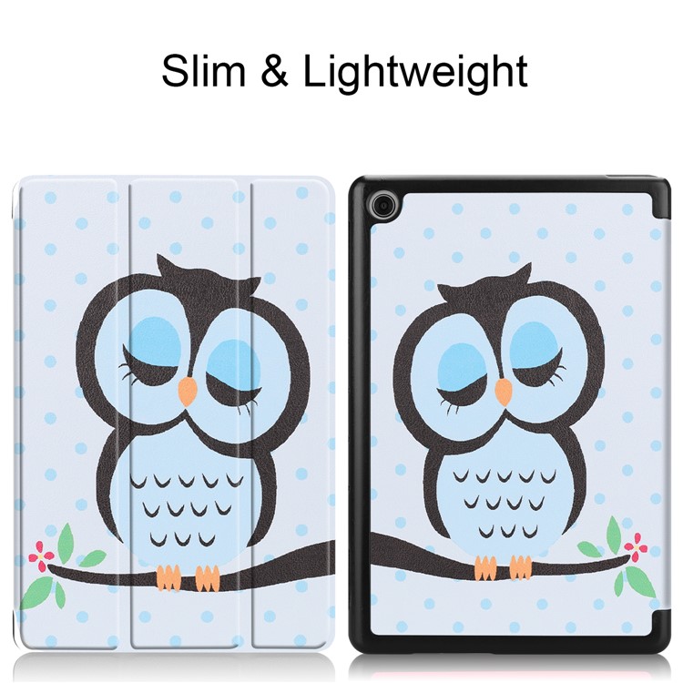 For Huawei Mediapad C5 10 / M5 Lite 10 Pattern Printing Leather Tri-fold Stand Tablet Casing Accessory - Owl-2