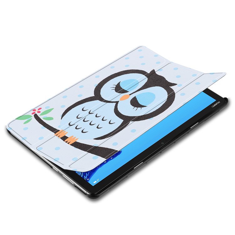 For Huawei Mediapad C5 10 / M5 Lite 10 Pattern Printing Leather Tri-fold Stand Tablet Casing Accessory - Owl-3