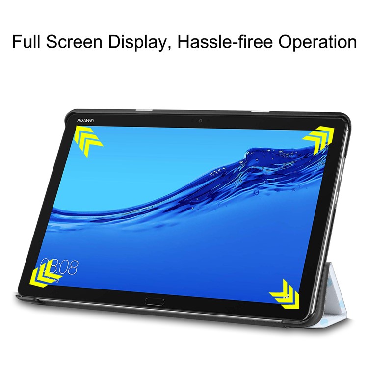 For Huawei Mediapad C5 10 / M5 Lite 10 Pattern Printing Leather Tri-fold Stand Tablet Casing Accessory - Owl-5