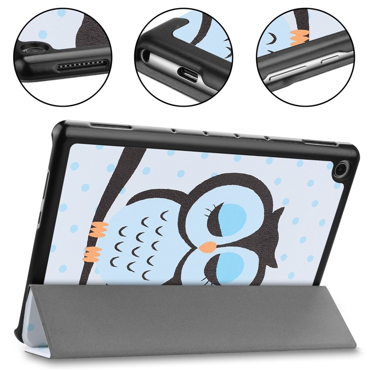 For Huawei Mediapad C5 10 / M5 Lite 10 Pattern Printing Leather Tri-fold Stand Tablet Casing Accessory - Owl-6