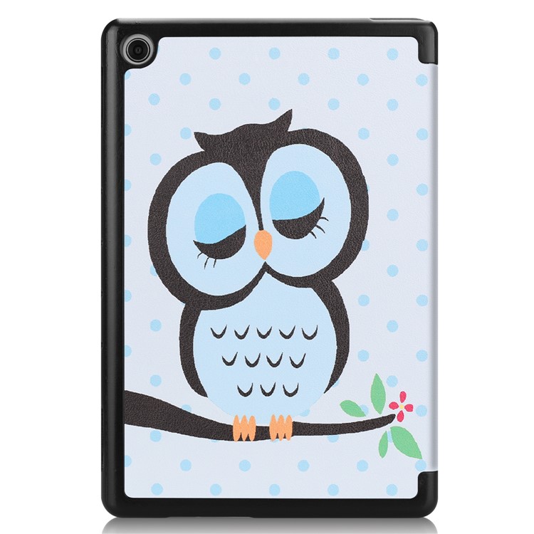 For Huawei Mediapad C5 10 / M5 Lite 10 Pattern Printing Leather Tri-fold Stand Tablet Casing Accessory - Owl-9