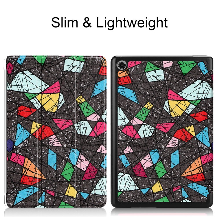For Huawei Mediapad C5 10 / M5 Lite 10 Pattern Printing Leather Tri-fold Stand Tablet Protection Casing - Geometric Pattern-2