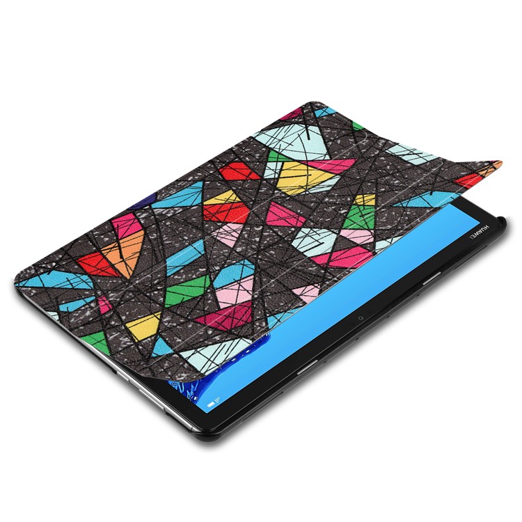 For Huawei Mediapad C5 10 / M5 Lite 10 Pattern Printing Leather Tri-fold Stand Tablet Protection Casing - Geometric Pattern-3