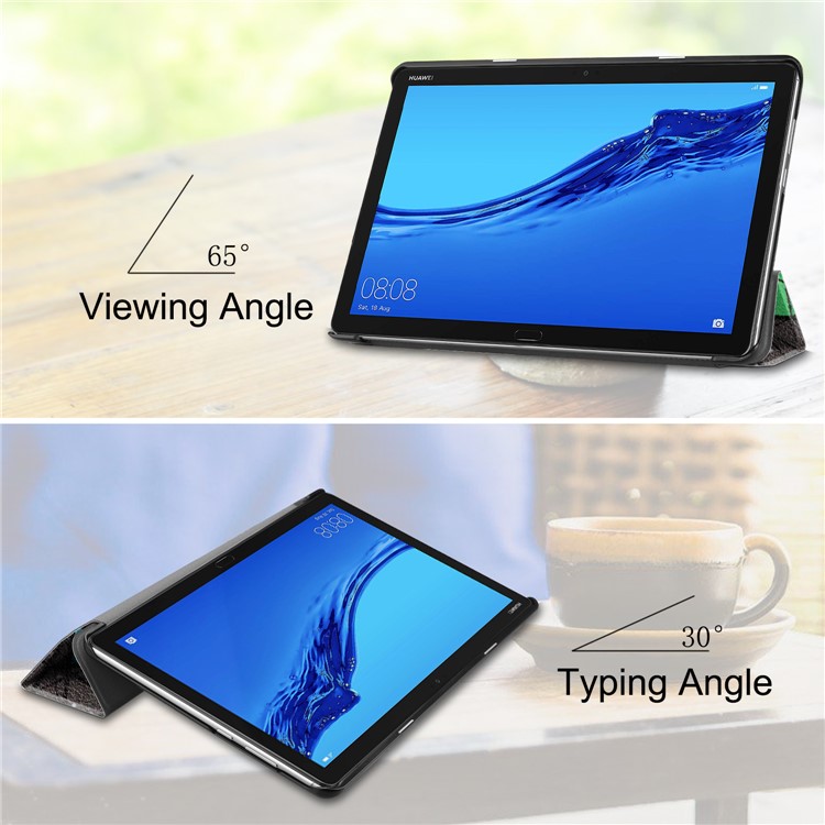 For Huawei Mediapad C5 10 / M5 Lite 10 Pattern Printing Leather Tri-fold Stand Tablet Protection Casing - Geometric Pattern-4