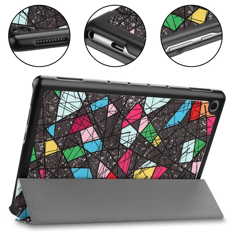 For Huawei Mediapad C5 10 / M5 Lite 10 Pattern Printing Leather Tri-fold Stand Tablet Protection Casing - Geometric Pattern-6