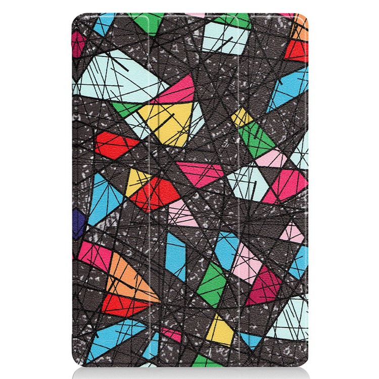 For Huawei Mediapad C5 10 / M5 Lite 10 Pattern Printing Leather Tri-fold Stand Tablet Protection Casing - Geometric Pattern-8