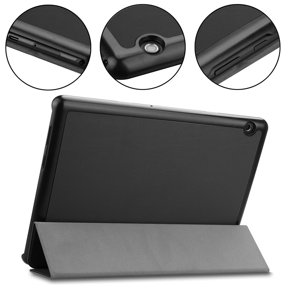 Dreifach-Ledertasche Mit Ständer Für Huawei Mediapad T5 10 - Schwarz-6