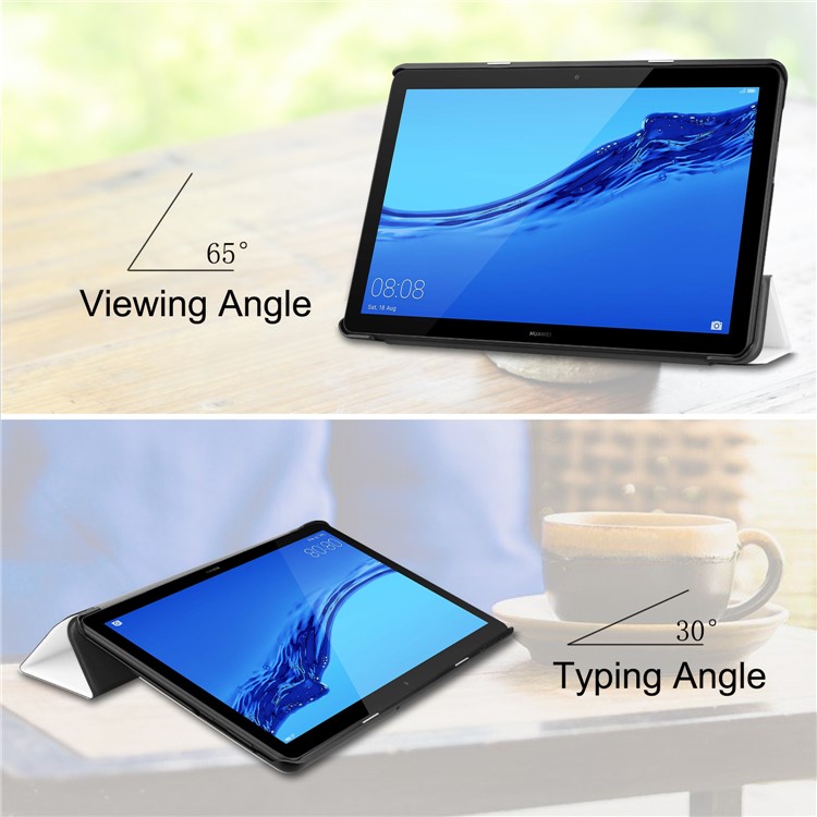 Tri-fold Leather Cover with Stand for Huawei MediaPad T5 10 - White-4