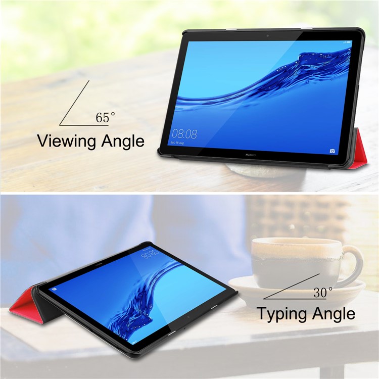 Tri-fold Leather Casing with Stand for Huawei MediaPad T5 10 - Red-4
