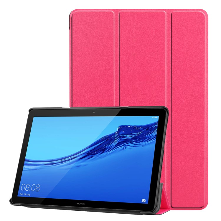 Tri-fold Leather Shell with Stand for Huawei MediaPad T5 10 - Rose-1
