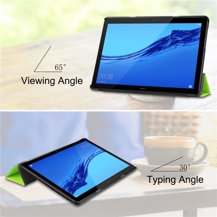 Tri-fold Leather Accessory Shell with Stand for Huawei MediaPad T5 10 - Green-4