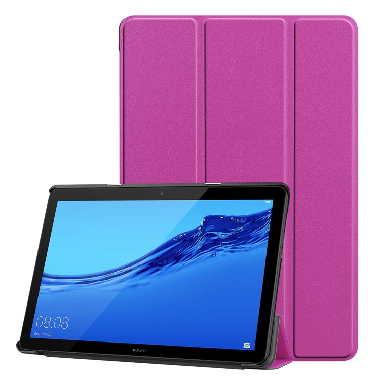 Tri-fold Leather Case Accessory with Stand for Huawei MediaPad T5 10 - Purple-1