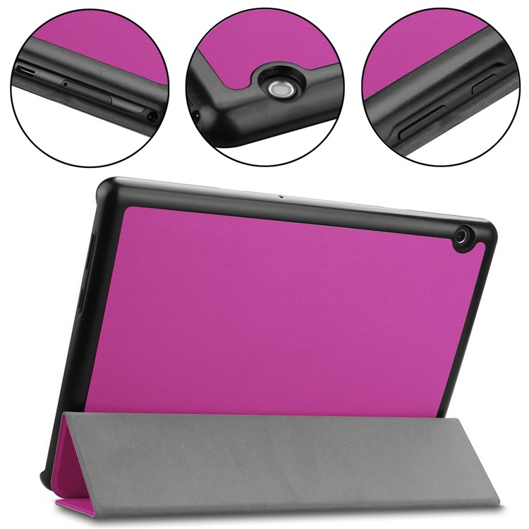 Tri-fold Leather Case Accessory with Stand for Huawei MediaPad T5 10 - Purple-6