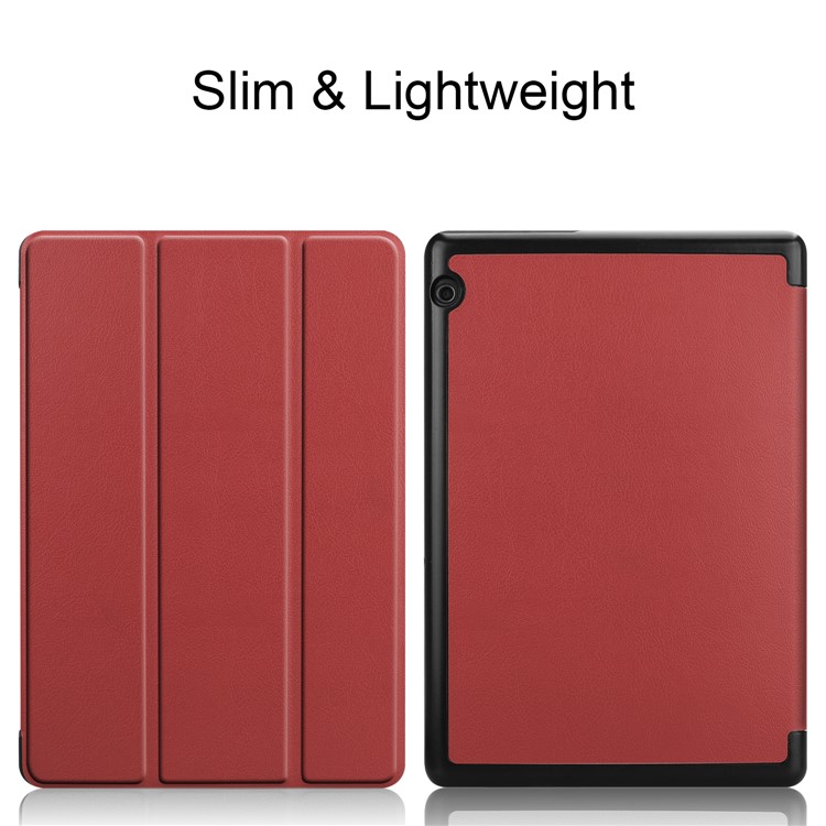 Tri-fold Leather Protection Case with Stand for Huawei MediaPad T5 10 - Wine Red-2
