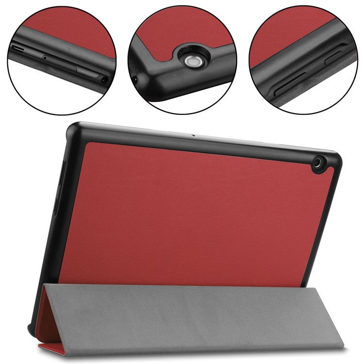 Tri-fold Leather Protection Case with Stand for Huawei MediaPad T5 10 - Wine Red-6